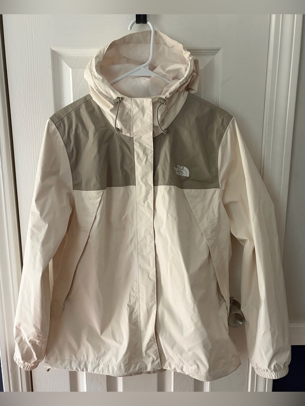 The North Face Cream and Taupe Hooded Rain Jacket